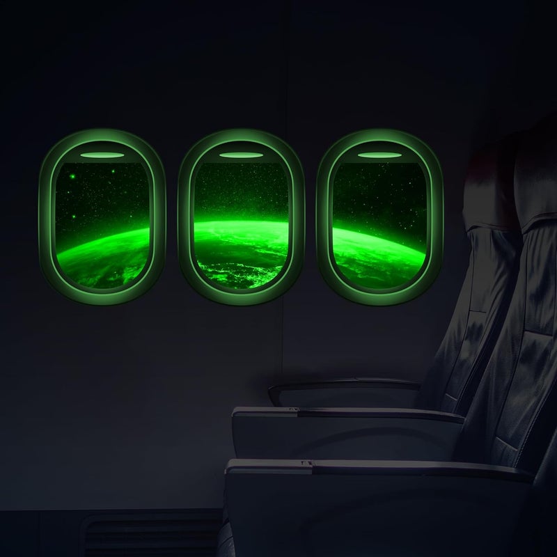 Robmoda Glow in The Dark 3D Space Wall Decals, Set of 3 Galaxy Window Stickers for Wall, Space Themed Room Decor for Kids Boys (Green) - Image 1